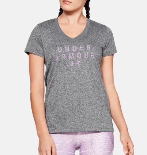 T-shirt Femme Under Armour UA Tech™ V-Neck Graphic - Gris Chiné