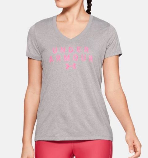 T-shirt Femme Under Armour UA Tech™ V-Neck Graphic - Gris
