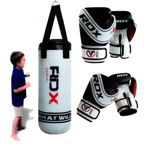 Sac de frappe enfant RDX Sports + Gants de Boxe Junior - Blanc