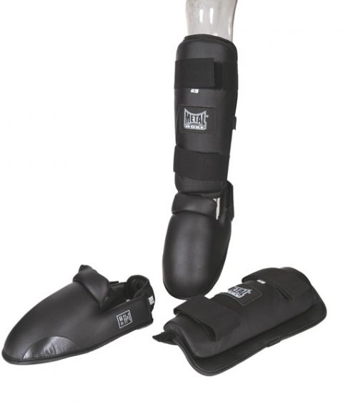 Protège-tibias et pieds détachables Metal Boxe - Noir